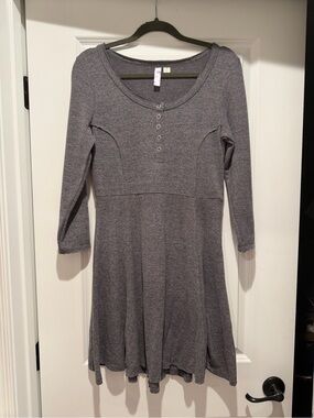 ALO Yoga Heather Gray Long Sleeve Henley Fit & Flare Dress